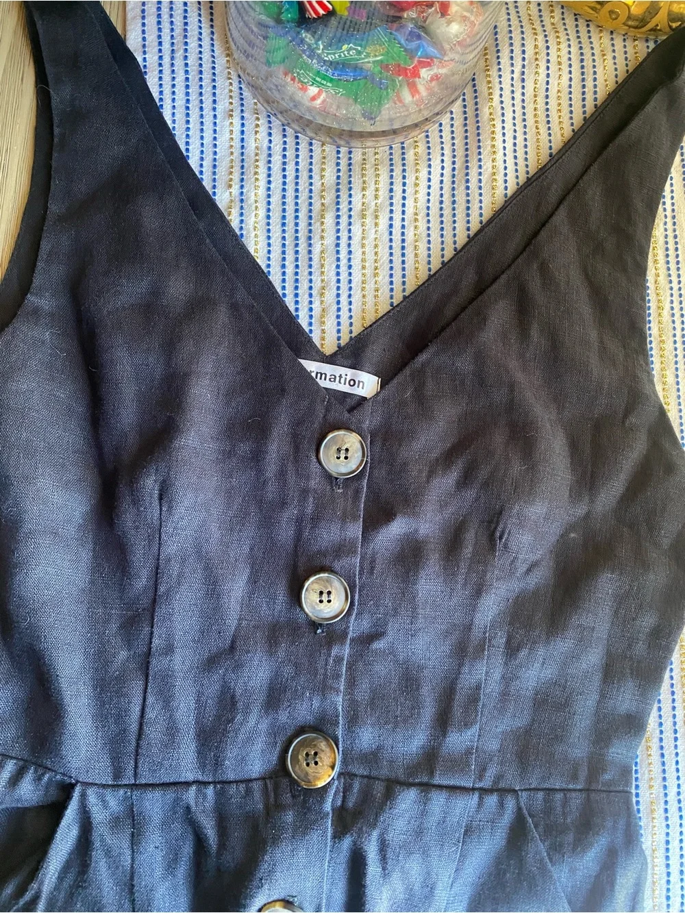 Reformation Black Sleeveless Button-Front Linen Vera Jumpsuit Sz 0